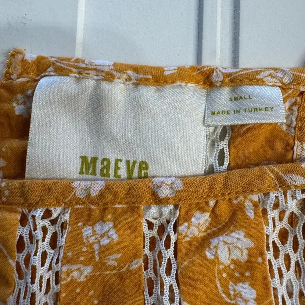 Anthropologie Maeve Martell Yellow Floral Mesh High Neck Tank Top Blouse Size S - Picture 2 of 6